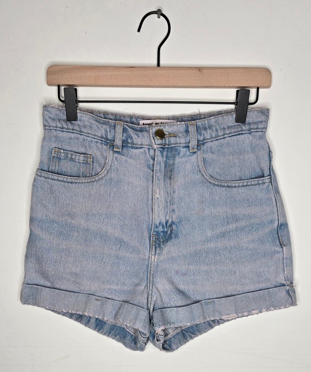 AMERICAN APPAREL Denim Cuffed Shorts Light Wash Size 28